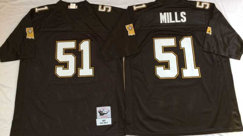 Saints 51 Sam Smills Black M&N Throwback Jersey